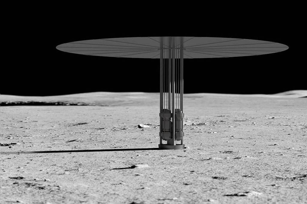 Concepção artística de reator nuclear instalado na superfície da Lua