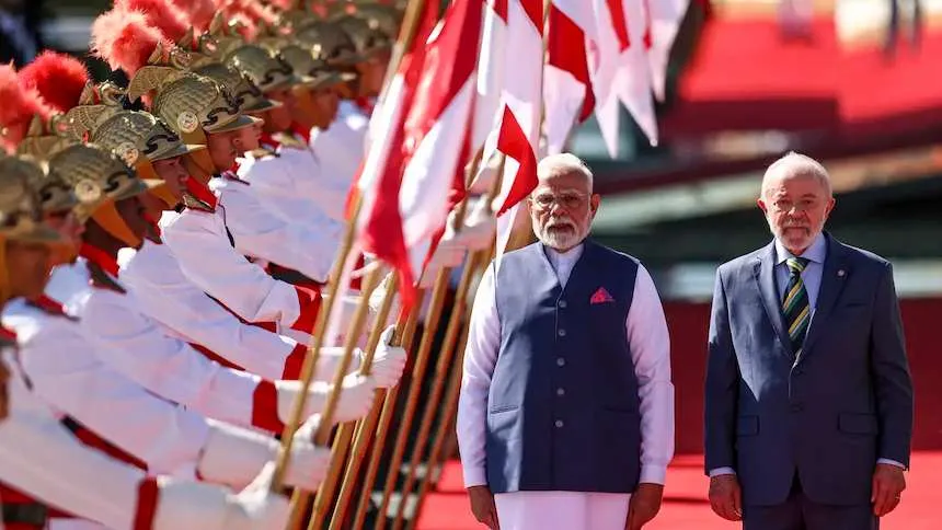 O primeiro ministro da Índia, Narendra Modi, e o presidente Lula, em Brasília (Foto: Marcelo Camargo/Agência Brasil)