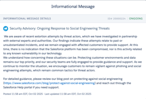 Alerta de segurança do Salesforce.