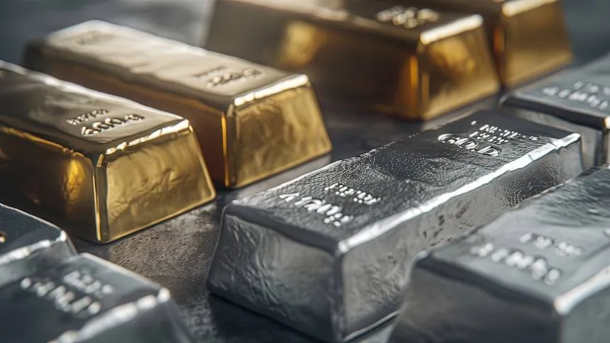 barras de prata e de ouro