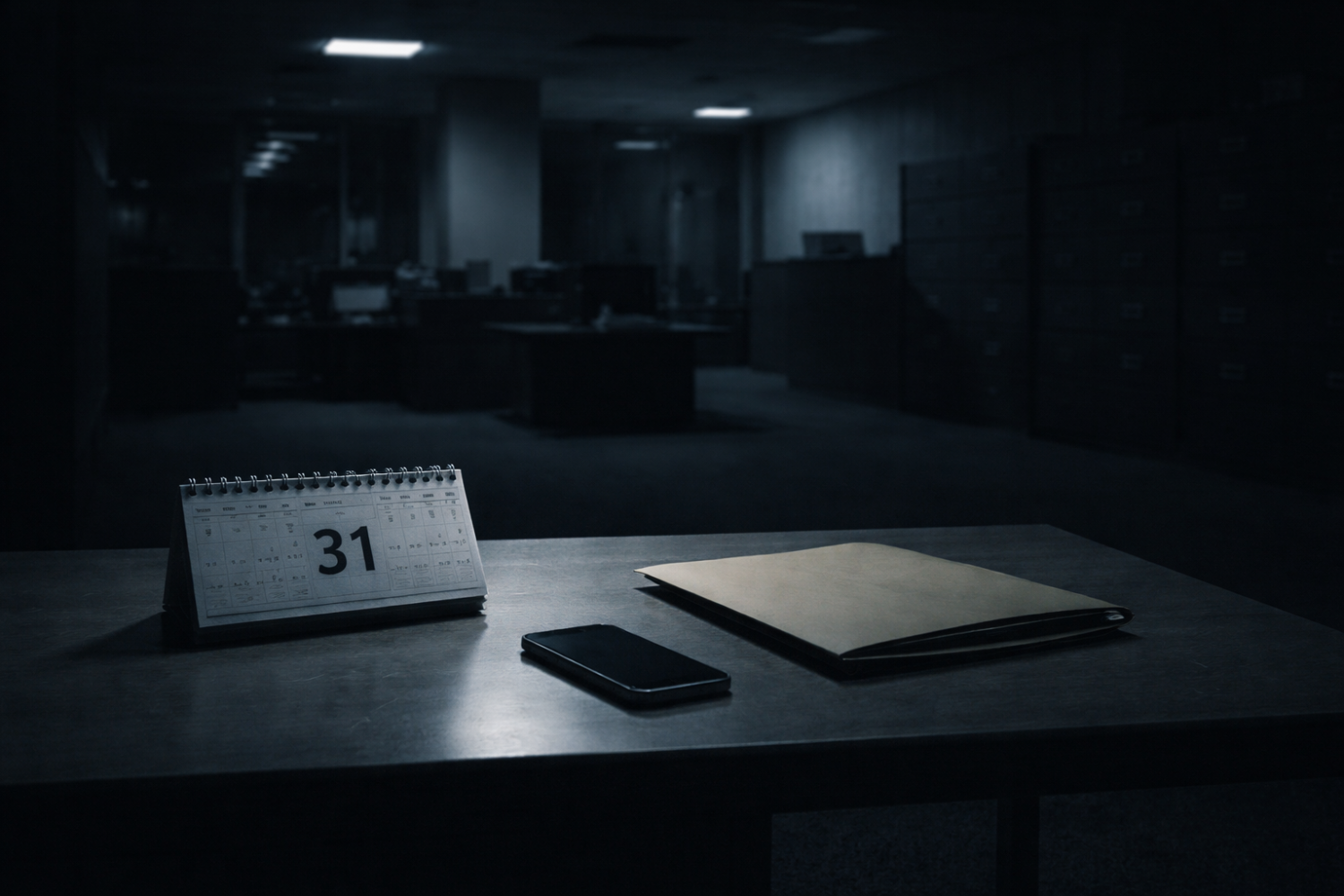 Imagem editorial que representa o encerramento do ano e o julgamento silencioso da reputação digital, com ambiente sóbrio, vazio e sensação de registro permanente.