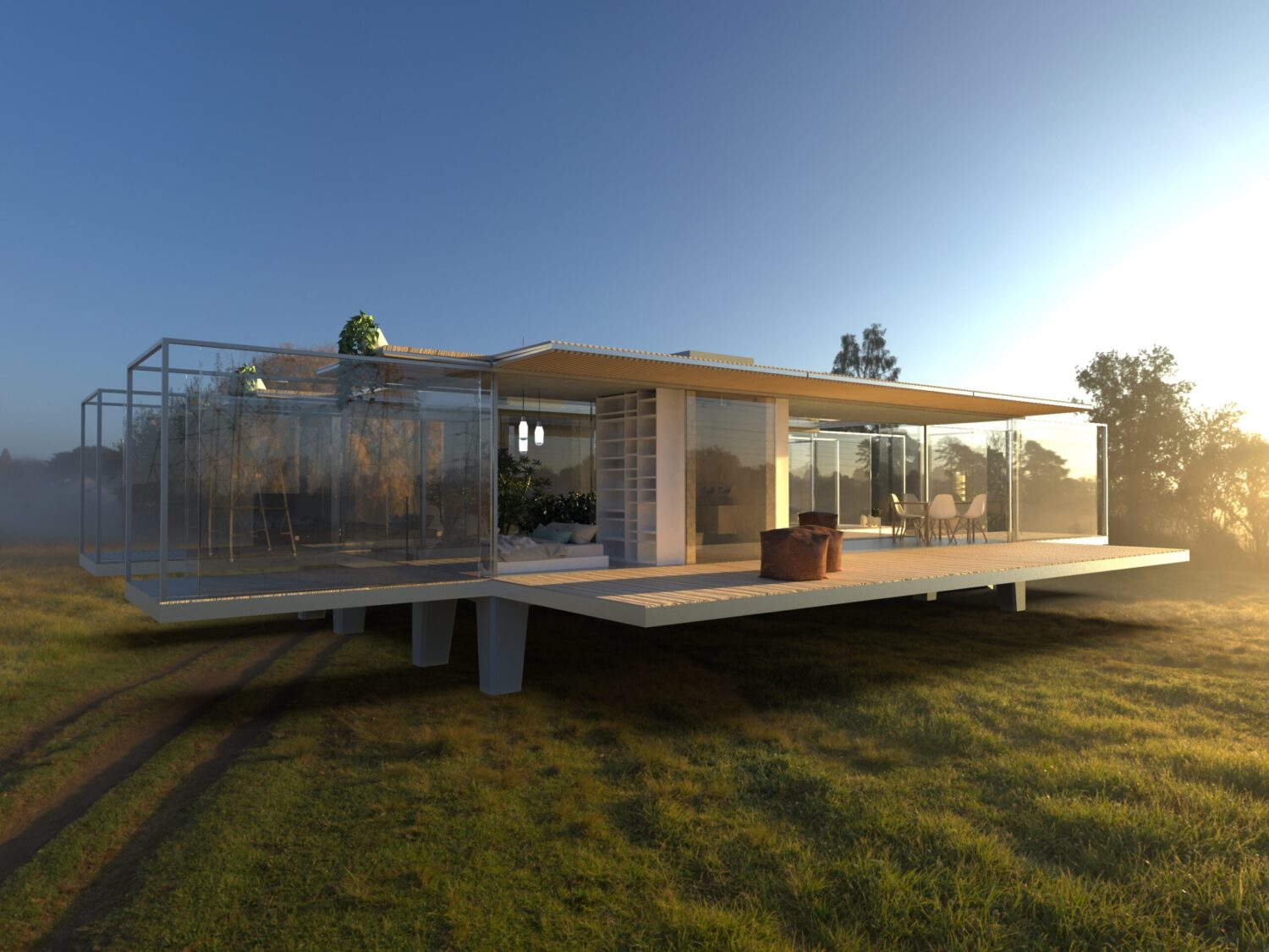 Projeto da Casa Cini apresenta residência modular de alto padrão produzida em ambiente industrial, com uso intensivo de vidro e integração direta entre arquitetura contemporânea, tecnologia construtiva e natureza.