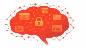 Cérebro com fios e ícones tecnológicos