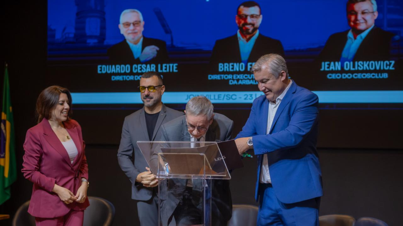 Representantes do CEOsCLUB e do ISHALC durante a formalização da parceria que conecta projetos de impacto social à agenda de Segurança Humana e ao ecossistema das Nações Unidas.