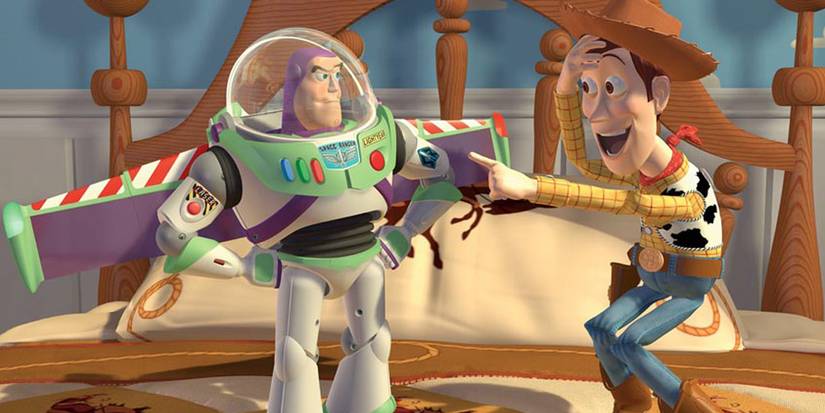 Woody Laughing at Buzz Lightyear in Toy Story