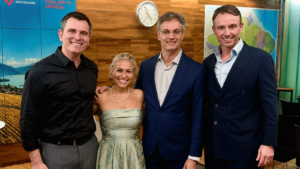 Gustavo Cerbasi, Natália Mondelli, Fabien Clerc e Fernando Seabra durante o lançamento do Swiss Young Business Experience no Consulado Geral da Suíça em São Paulo.