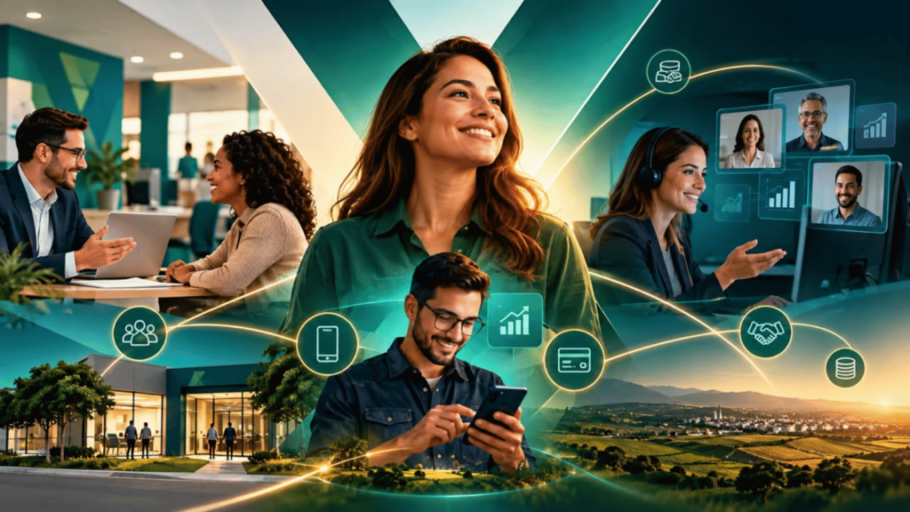 Cooperativismo de crédito integra atendimento presencial, tecnologia digital e relacionamento remoto para ampliar a experiência dos cooperados.