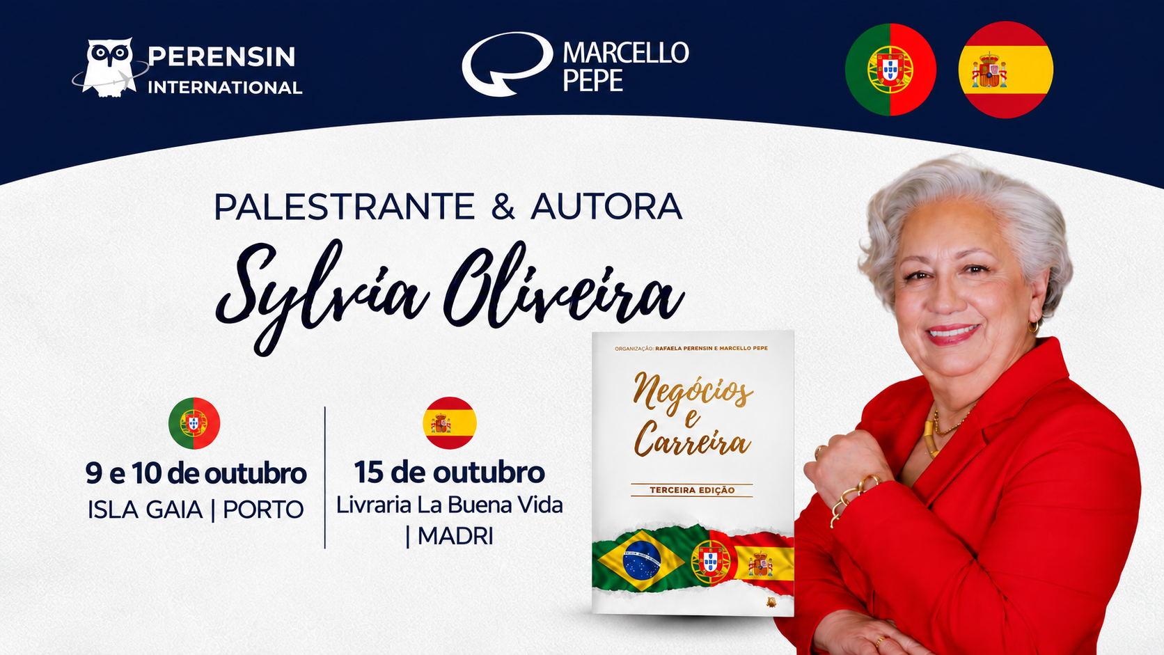 Sylvia Oliveira leva sua trajetória profissional à Europa em outubro, com participação no ISLA Gaia, no Porto, e lançamento do livro Negócios e Carreira III na Livraria La Buena Vida, em Madri.